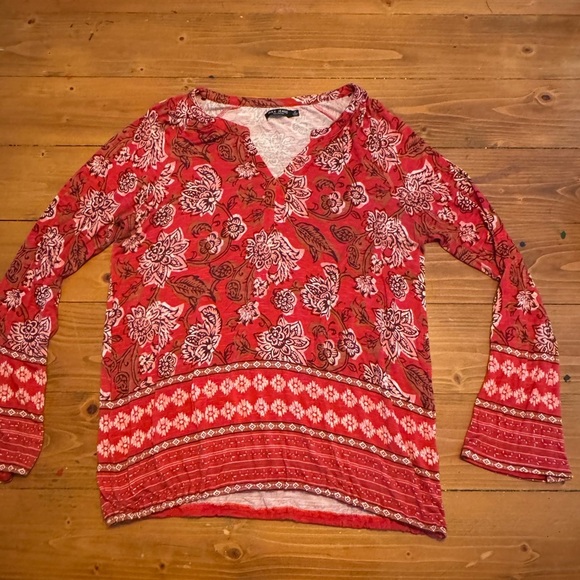 Max Jeans Red Floral Long Sleeve Top - Picture 1 of 9
